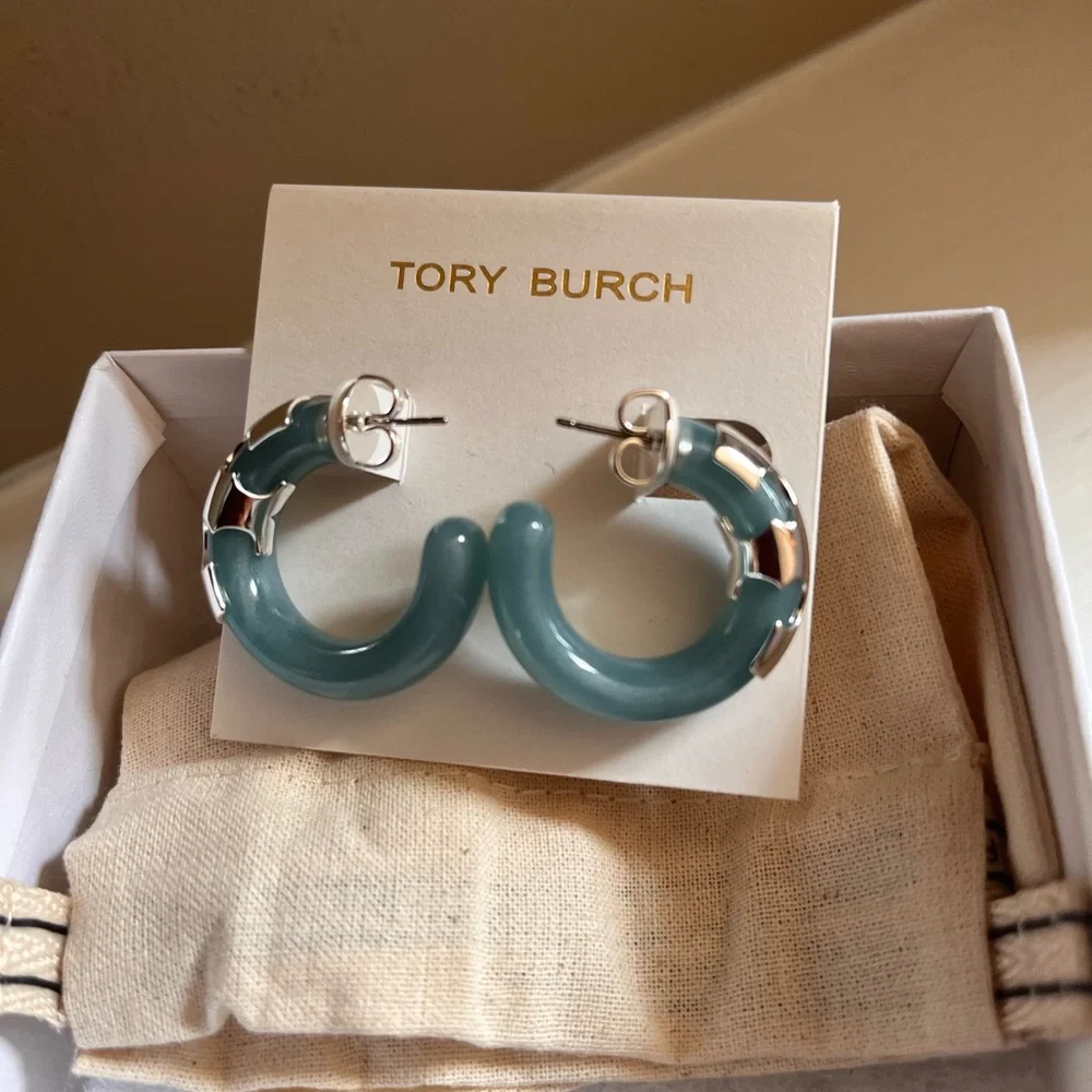 Tory Burch Silver and Blue hoop Earrings